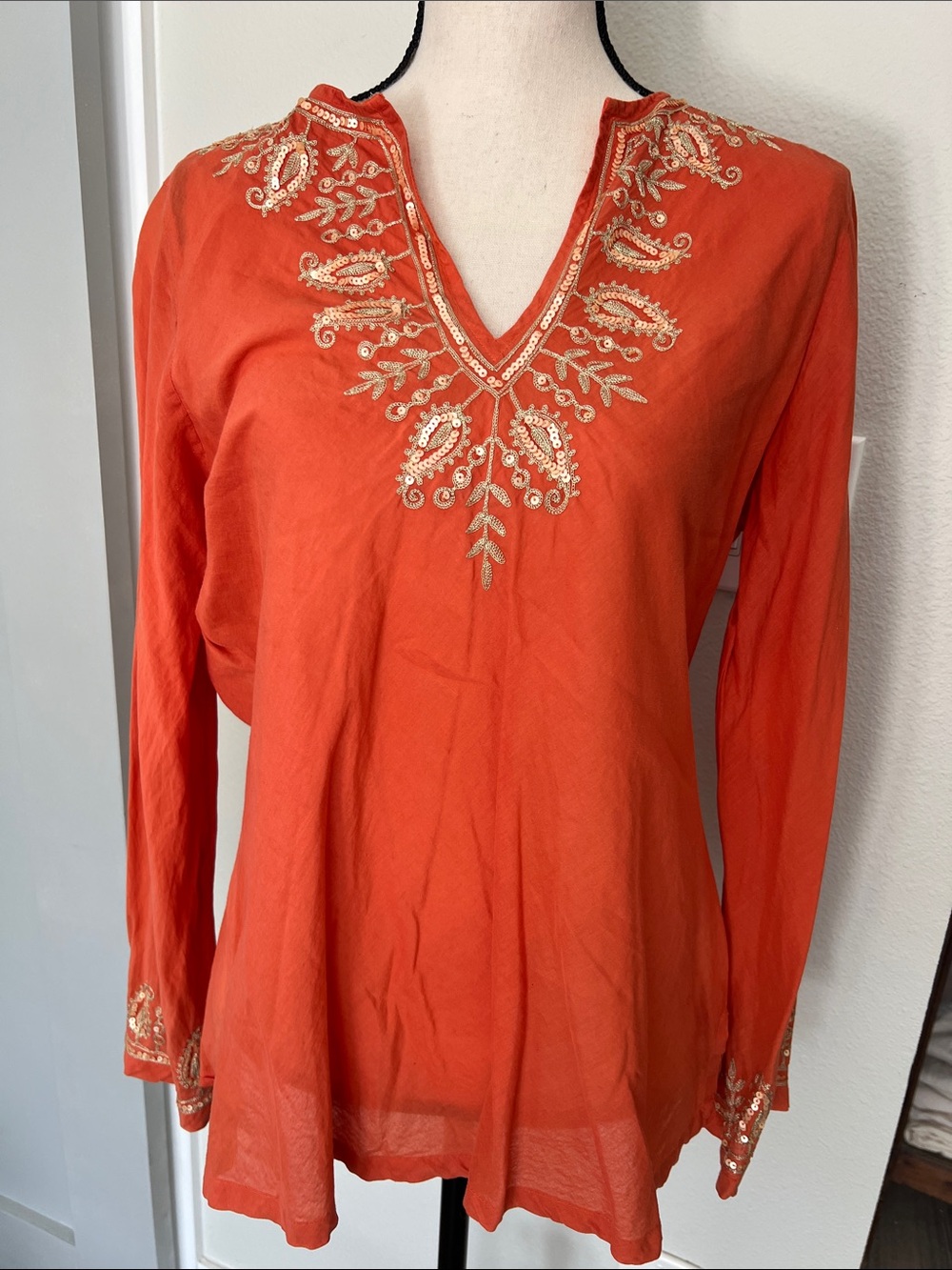 KARMA HIGHWAY Embroidered V-Neck Orange Women’s Top
